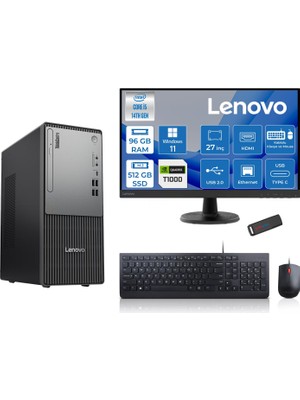 Lenovo Thinkcentre Neo 50T Gen5 Intel Core I5 14400 96GB Ddr5 512GB SSD 27 Inç Monitör Windows 11 Home Quadro T1000 4gb Masaüstü Bilgisayar 10002712UAS1CF00H27 + Zetta Flash Bellek