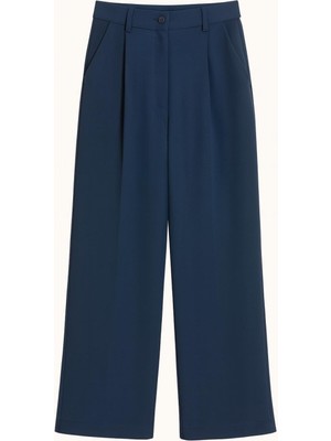 Mixray 4787 Kadın Yüksel Bel Palazzo Dökümlü Bol Paça Pantolon Lacivert