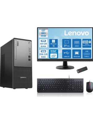 Lenovo Thinkcentre Neo 50T Gen5 Intel Core I5 14400 48GB Ddr5 256GB SSD 27 Inç Monitör Windows 11 Pro Intel UHD 730 Masaüstü Bilgisayar 2712UAS1CF00P16 + Zetta Flash Bellek