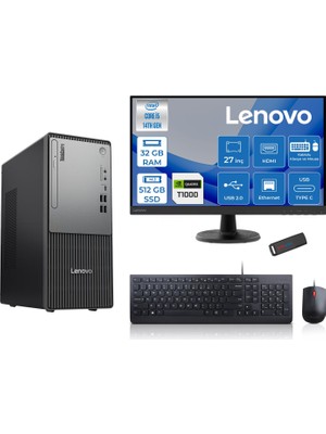 Lenovo Thinkcentre Neo 50T Gen5 Intel Core I5 14400 32GB Ddr5 512GB SSD 27 Inç Monitör Freedos Quadro T1000 4gb Masaüstü Bilgisayar 10002712UAS1CF00F12 + Zetta Flash Bellek
