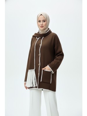 Kadın Nakış Detaylı Atkılı Yumuşak Ceket - Kahverengi