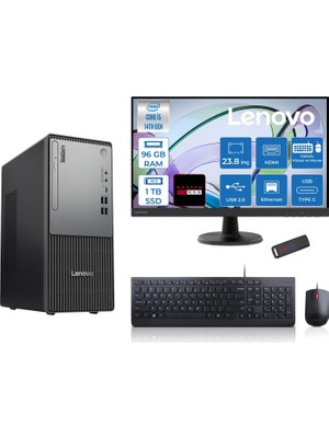 Lenovo Thinkcentre Neo 50T Gen5 Intel Core I5 14400 96GB Ddr5 1tb SSD 23.8 Inç Monitör Freedos Radeon RX550 4gb Masaüstü Bilgisayar 5502412UAS1CF00F28 + Zetta Flash Bellek