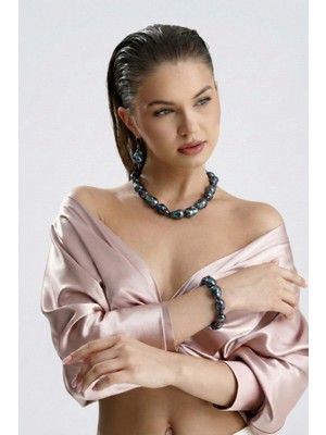 Birinci1926 Siyah Doğal Barok Inci Bileklik