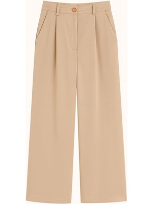 Mixray 4787 Kadın Yüksel Bel Palazzo Dökümlü Bol Paça Pantolon Toprak