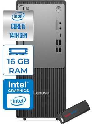 Lenovo Thinkcentre Neo 50T Gen5 Intel Core I5 14400 16GB Ddr5 4tb SSD Windows 11 Home Intel UHD 730 Masaüstü Bilgisayar 12UAS1CF00H05 + Zetta Flash Bellek