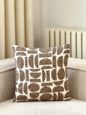 Aysa Home Decor Lunea Geometri Desenli Kahverengi Tekli Kırlent Kılıfı