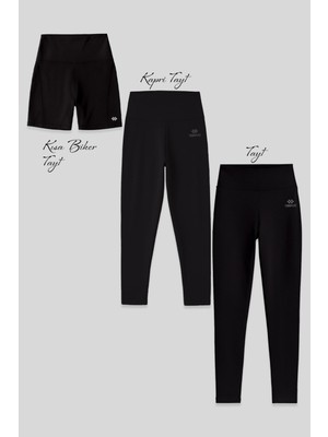Slim Fit Yüksek Bel 3lü Paket Siyah Kadın Tayt