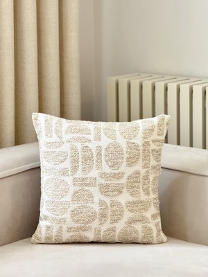 Aysa Home Decor Lunea Bej Geometri Desenli Kırlent Kılıfı Pamuk-Polyester Malzemeden 45×45 cm