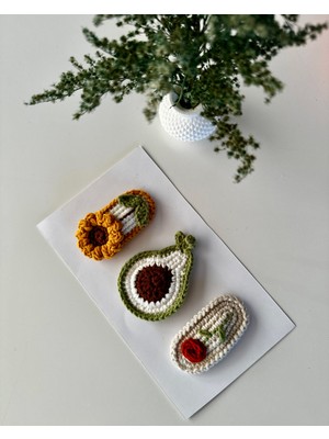 Livadesign7 3'lü Çıt Çıt Kız Çocuk - Bebek Tokası El Emeği Toka Seti Çiçek-Avokado