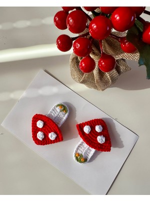 Livadesign7 Saç Tokası Özel Mantar Tasarımı Handmade 2'li Çıt Çıt Toka Seti