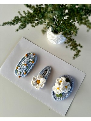 Livadesign7 Saç Tokası Özel Papatya Tasarımı Handmade 3'lü Çıt Çıt Toka Seti