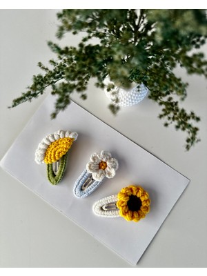 Livadesign7 Saç Tokası Özel Papatya Tasarımı Handmade 3'lü Çıt Çıt Toka Seti