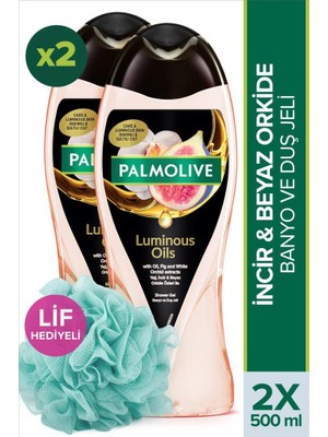 Palmolive Luminious Oils 500 ml Duş Jeli İncir & Beyaz Orkide Aromalı Lüks Bakım 2'li Set + Duş Lifi Hediye