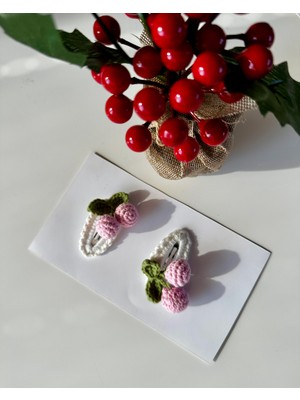 Livadesign7 Saç Tokası Özel Kiraz Tasarımı Handmade 2'li Çıt Çıt Toka Seti