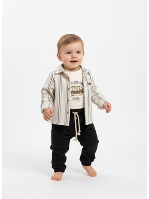 Butik Erkek Bebek Keten Müslin 3'lü Alt - Üst Takım