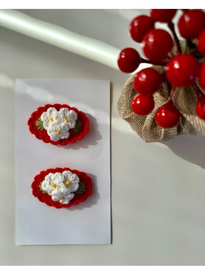 Livadesign7 Saç Tokası Özel Çiçek Tasarımı Handmade 2'li Çıt Çıt Toka Seti