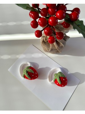 Livadesign7 Saç Tokası Özel Çilek Tasarımı Handmade 2'li Lastik Toka Seti