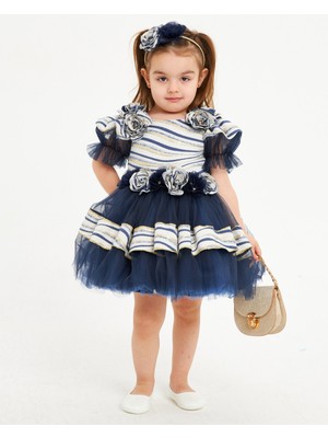 Baby Hola Kız Çocuk Abiye Elbise Balo&Özel Gün Balon Kol Çiçek Detaylı Çanta ve Taç Hediyeli Babyhola