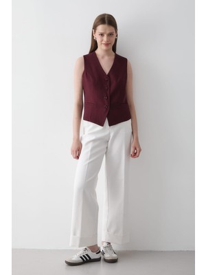 Jaste Kadın Astarlı Düğme Detaylı Yelek BORDO