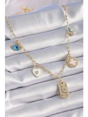 Shopwave Gold Renk Zirkon Taşlı Çoklu Figür Model Şans Kolyesi - TJ-BKO9301
