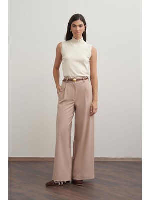 ALLDAY Bej-Pileli Polyviscon Pantolon