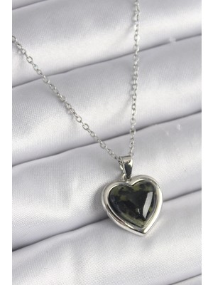 Shopwave 316L Çelik Gümüş Renk Yeşil Mineli Kalp Model Kadın Kolye - TJ-BKO9526