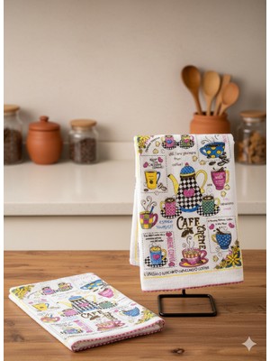 Fırsato Havlu Dokulu Kahve Bardağı Desenli 40X70 4'lü Mutfak Havlusu | Kurulama Bezi