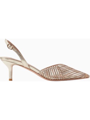 Nicoli Clivia 50 Crystal Slingback Pumps, Gold Pvc-Deri, El Işçiliği Lüks Tasarım