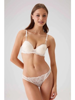 Pierre Cardin Madrid Balenli Desteksiz Dantelli Sütyen Takım Ekru 4030