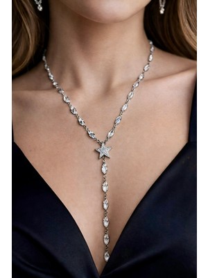 miraç gümüş takı atölyem 925 Ayar Gümüş Yıldız Detaylı Zirkon Taşlı Dekolte Kolye