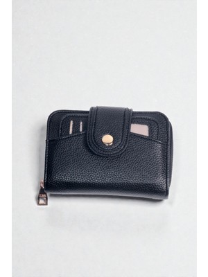 Dericom Siyah Kadın Cüzdan – Fermuarlı, Çıtçıtlı, Çok Kart Bölmeli Şık Model