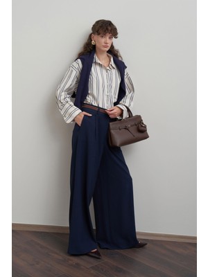 ALLDAY Lacivert-Pileli Polyviscon Pantolon