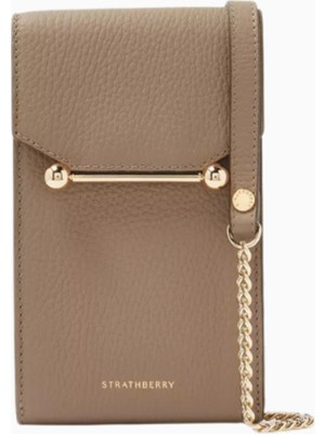Strathberry Mosaic Taupe Bej Deri Phone Pouch Çanta, Şık ve Fonksiyonel Tasarım