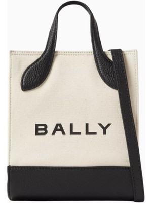 Bally Mini Bar Keep On Kanvas ve Deri Detaylı, Logo Baskılı Zarif Lüks Tote Çanta