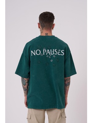 Machinist Erkek No Pouses Baskılı Oversize Tişört Yağ Yeşili