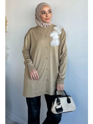Julude Çiçek Figürlü Ön Düğmeli Tesettür Triko Hırka (S-M-L-Xl Beden Uyumludur.) P-00018076