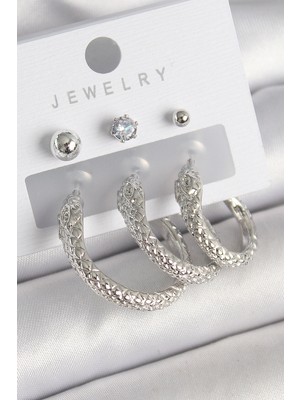 Shopwave Pirinç Gold Renk Zirkon Taş Detaylı Halka Yılan Model Kadın Küpe Seti - TJ-BKP10309