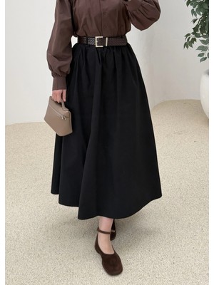 Moda Aksa 1273 Kemerli Büzgülü Etek Siyah