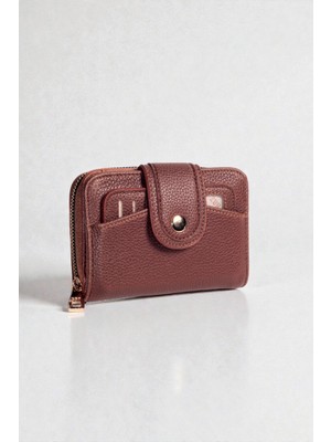 Dericom Kahverengi Kadın Cüzdan – Fermuarlı, Çıtçıtlı, Çok Kart Bölmeli Şık Model