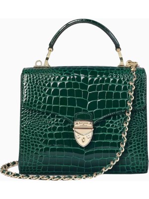 Aspinal Of London Midi Mayfair Yeşil Croc Deri Top Handle Çanta, Zamansız Şıklık