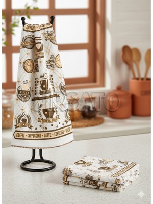 Fırsato EKO Havlu Dokulu Kahve Zamanı Desenli 40X70 4'lü Mutfak Havlusu | Kurulama Bezi