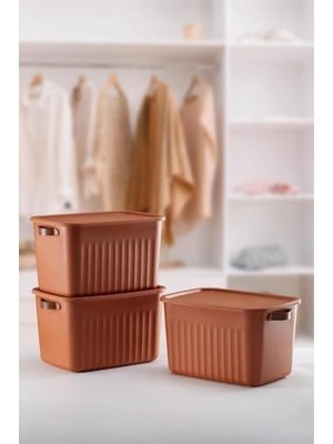 3 Adet Modern Kapaklı Saklama Kutusu Seti -15 Litre – Turuncu -Taşınabilir Kulplu, Dolap Içi Düzenleyici, Çok Amaçlı Organizer Kutu, Oyuncak & Kıyafet Kutusu