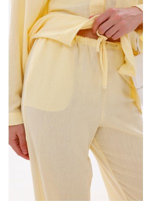 La Pante Beli Lastikli , Bağcıkl,ön Cepli Düşük Omuzlu Keten Görünümlü Gömlek Pantolon Takım