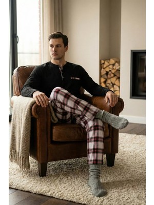 Boyraz Erkek Ön Yarım Düğmeli Pijama Takımı P-00019990