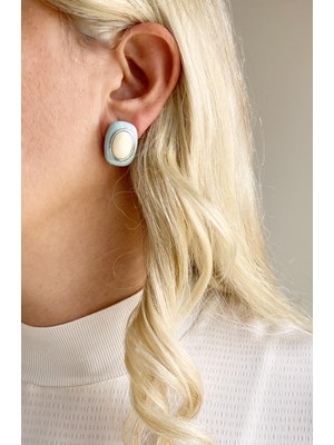 Mavi Krem Renkli Rodyum Küpe