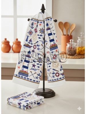 Fırsato EKO Havlu Dokulu Deniz Feneri Desenli 40X60 4'lü Mutfak Havlusu | Kurulama Bezi