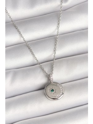 Shopwave 316L Çelik Gümüş Renk Zincir Madalyon Zirkon Taşlı Işlemeli Hilal Yıldız Model Kadın Kolye - TJ-BKO9953