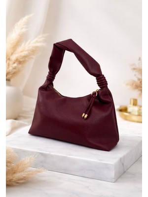 Addy Burgundy Knot Hobo Tasarım Düğüm Detaylı Bordo Omuz ve El Çantası