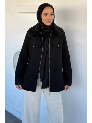 Julude Yaka Peluşlu Taş Işlemeli Tesettür Kaban P-00020117