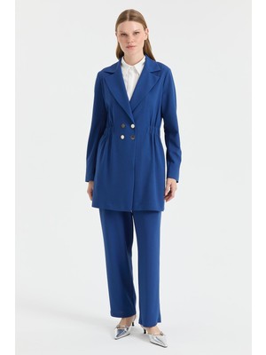 Esswaap Beli Büzgülü Ceket Pantolon Takım  Indigo